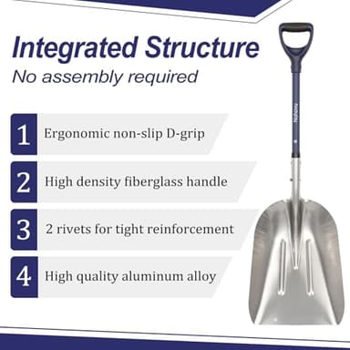 Nohovu Aluminum Snow Shovel - Large Capacity Driveway Snow Removal Tool, Fiberglass D-Handle, 45 Inch Blade - Image 5