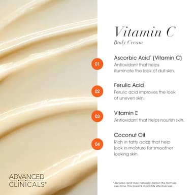 Advanced Clinicals Vitamin C Cream Visibly Brightening Body Lotion | Vitamin C Moisturizer Skin Care Body Cream For Women & Men Helps Visibly Improve Look Of Dark Spots & Uneven Skin Tone, 16 Ounce - Image 4