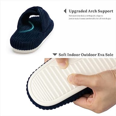 Chantomoo Slippers for Women Memory Foam House Bedroom Corduroy Bow Crossbands Slide Slipper Shoes Comfy Trendy Gift Slippers Navy Blue Size7 8 6.5 - Image 3