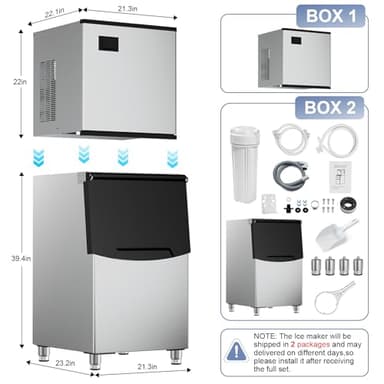 Ice Maker Commercial Ice Machine Large Capacity Stainless Steel 500 Lbs/24H Industrial Ice Machine, 350 Lbs Storage Commercial Ice Machines Free Standing, Cubes Ice Makers Commercial - Image 7
