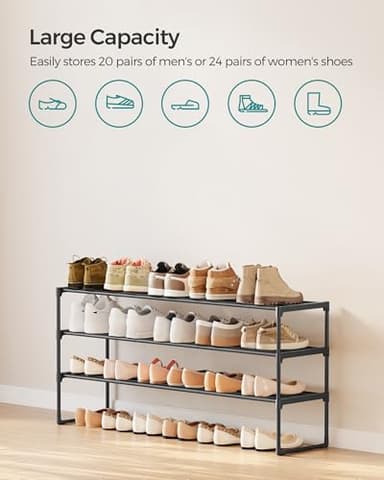 SONGMICS Shoe Rack, 3-Tier Shoe Organizer, Metal Storage Shelf, Upright or Upside Down, for 20-24 Pairs, Stackable, for Entryway, 11.8 x 46.1 x 21.7 Inches, Black ULSA033B01 - Image 6