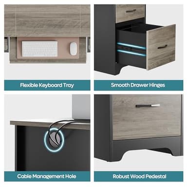 Bestier 59” Computer Desk with 4 Drawers, Office Desk with Storage, Industrial Executive Desk with File Drawer, Keyboard Tray & 2 Pedestals on Both Sides for Home Office & Studio, Grey - Image 6