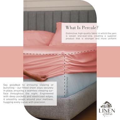 Linen Home 100% Cotton Percale Sheets Queen Size, English Rose, Deep Pocket, 4 Pieces Set - 1 Flat, 1 Deep Pocket Fitted Sheet and 2 Pillowcases, Crisp Cool and Strong Bed Linen - Image 4