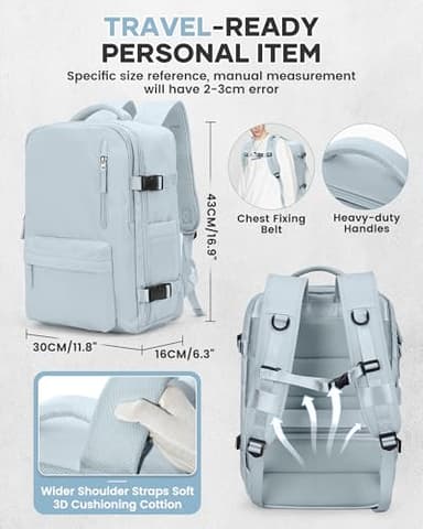 Vacuum Travel Backpack with Pump for Women, Personal Item Carry on Backpacks Flight Approved 18x14x8 inches for Men,Laptop Waterproof Work Compression bags Casual Daypack,Blue - Image 7