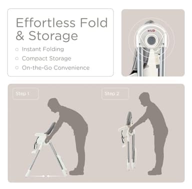 KÜB 3-in-1 Foldable Baby High Chair | Multifunctional Infant High Chairs for Babies and Toddlers | Removable Seat & Tray Easy Clean | 7 Height & 4 Recline Adjustable | 2 Locking Wheels (Grey) - Image 5