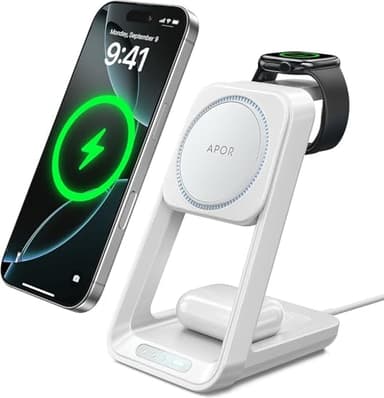 3 in 1 Charging Station for iPhone, Magsafe Wireless Charger with Cooling Fan for iPhone 16 15 14 13 12 Series & Apple Watch Charger 10/Ultra 2, Wireless Charging Station for AirPods 4/3/Pro/Pro 2 - Image 1