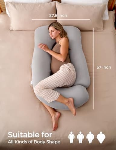 Momcozy Pregnancy Pillows for Sleeping, U Shaped Full Body Pillow for Pregnancy Women with Removable Jersey Cotton Cover, 57 Inch Maternity Pillow, Grey - Image 8