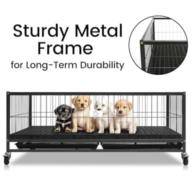 Homey Pet Whelping Box for Dogs and Puppies, 43 inch Stackable Heavy Duty Metal Wire Dog Crate Cage Kennel with Wheels for Large Medium Small Sized Dogs - Image 2