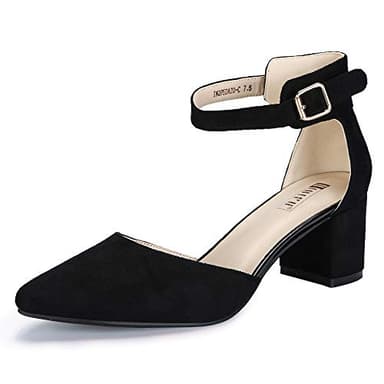 IDIFU Women's IN2 Pedazo Dress Shoes Low Block Heels Comfortable Chunky Closed Toe Ankle Strap Wedding Pumps(Black Suede, 9 B(M) US) - Image 1