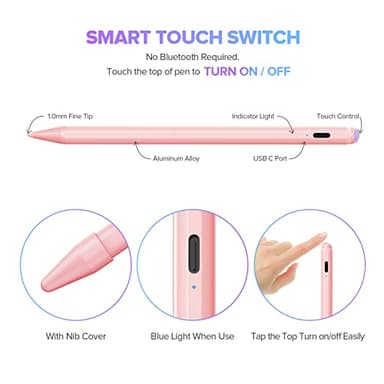Stylus Pen for iPad 6th-11th Generation-2X Fast Charge Active Pencil Compatible with 2018-2025 Apple iPad Pro 11"/12.9"/M4, iPad Air 3/4/5/M2/M3,iPad mini 5/6 Gen-Pink - Image 5