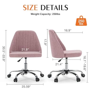 Sweetcrispy Armless Office Chair, Modern Fabric Home Office Desk Chairs with Wheels Adjustable Swivel Task Computer Vanity Seat for Small Spaces - Image 2