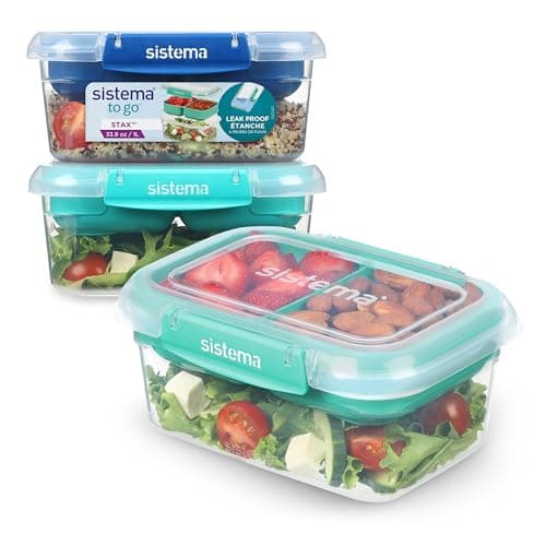 Sistema TO GO Stax Leakproof Food Storage Containers | 1 L | Airtight & Stackable Meal Prep Containers with Lids | Lunch Boxes | BPA-Free | 3 Count - Image 1