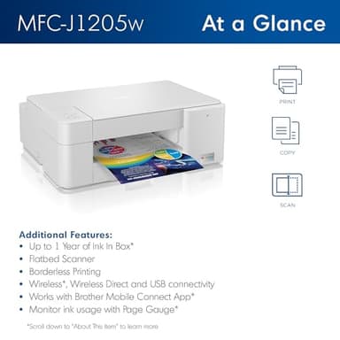 Brother MFC-J1205W INKvestment -Tank Wireless Multi-Function Color Inkjet Printer with Up to 1-Year in Box, Works with Alexa - Image 2