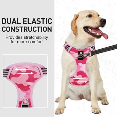 Dog Harness for Large Dogs No Pull with Handle 2 Metal Leash Clips, Adjustable Reflective Puppy Harness, Breathable Camo Oxford Padded Vest Easy Control Front Clip for Medium Large Dogs - Image 4