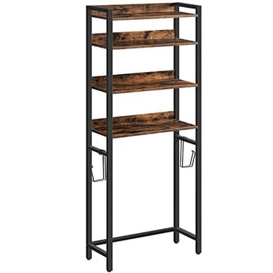 MAHANCRIS Over The Toilet Storage Rack, 4 Tier Bathroom Organizer Over Toilet, Freestanding Space Saver Toilet Stand with 2 Hooks, Bathroom Storage Shelf, Easy to Assemble, Rustic Brown TSHR0401Z - Image 9