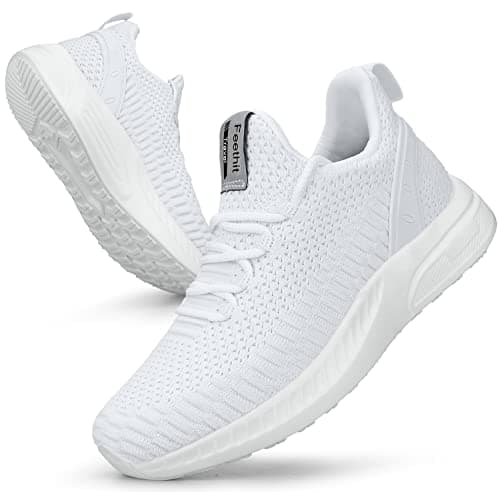 Feethit Women Tennis Running Shoes Walking Shoes Lightweight Casual Sneakers for Travel Gym Work Woman Waitress Nurse Light White 7.5 - Image 1