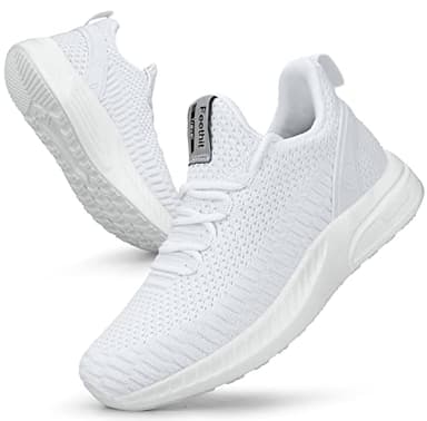 Feethit Women Tennis Running Shoes Walking Shoes Lightweight Casual Sneakers for Travel Gym Work Woman Waitress Nurse Light White 7.5 - Image 1