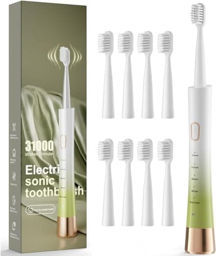 Upgrade Sonic Electric Toothbrush for Adults, 8 Replacement Brush Heads, Rechargeable Electric Toothbrush with 2-Minutes Timer IPX7 Water-Proof, for Indoor & Outdoor, White & Green Gradient - Image 1