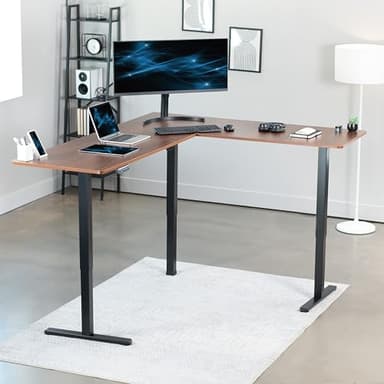 VIVO Electric Corner 75 x 63 inch L-Shaped Standing Desk, Memory Height Adjustment, Dark Walnut Top Black Frame, DESK-E3CTD-75 - Image 2