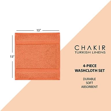 Chakir Turkish Linens | Hotel & Spa Quality 100% Cotton Premium Turkish Towels | Soft & Absorbent (4-Piece Washcloths, Coral) - Image 6