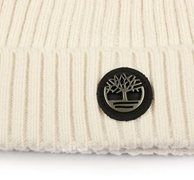 Timberland Men's Ribbed Watch Cap with Logo Plate, Cream, One Size - Image 4