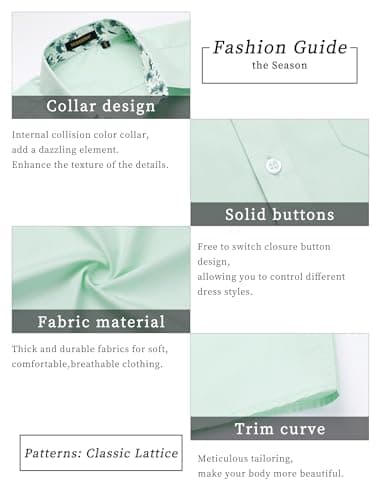HISDERN Mens Dress Shirts Short Sleeve Mint Green Casual Button Down Shirts with Pocket Summer Fashion Inner Contrast Shirts for Men Business Formal - Image 6