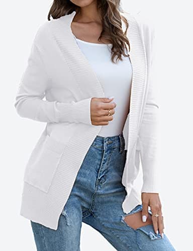 REDHOTYPE Women's Cardigans with Pockets Lightweight Open Front Cardigan for Women, White, Small - Image 2