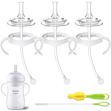 Straw Cup Conversion Kit for Philips Avent Natural Baby Bottles, Sippy Cups Transition Kit with Silicone Straw Top Nipples, Weighted Straw, Bottle Handle, Cleaning Brush for Toddler 6+ Month, 3-Pack - Image 1