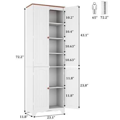 Function Home 72" Kitchen Pantry Cabinet, Freestanding Storage Cabinets, Tall Food Pantry with Doors and Adjustable Shelves, Utility Floor Cabinet for Kitchen Dining Room Living Room, White - Image 3