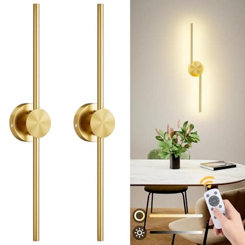 Battery Operated Wall Sconce Set of 2, Gold Rechargeable Wall Lights with Remote Control, 3000K-6500K Dimmable Wireless Wall Sconces with Rotatable Lamppost for Living Room, Bedroom, 28.15 Inch - Image 1