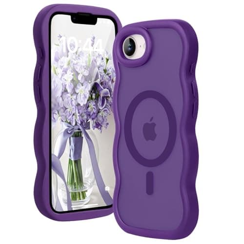 Amzfield Magnetic for iPhone 16e Case, Compatible with Magsafe Wavy Cute Design Translucent Matte Hard Back Silicone Bumper Shockproof Protective Phone Case for iPhone 16 e Women Girls, Dark Purple - Image 1