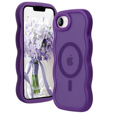 Amzfield Magnetic for iPhone 16e Case, Compatible with Magsafe Wavy Cute Design Translucent Matte Hard Back Silicone Bumper Shockproof Protective Phone Case for iPhone 16 e Women Girls, Dark Purple - Image 1