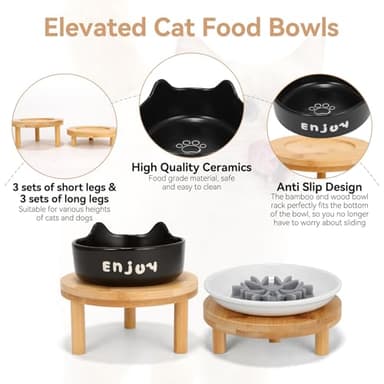 3PCS Elevated Cat Bowls,Wide Raised Ceramic Pet Dishes with Bamboo Stand, Whisker Friendly Pet Water or Food Plates Feeding Station for Indoor Small Dogs, Kitten (Black(3PCS)) - Image 4