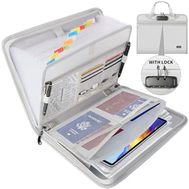 Andyer Accordion File Organizer with Lock, Fireproof Expanding File Folder with Tabs, 13 Pockets Important Document Organizer with Handle, Portable Paperwork Business Organizer, Letter/A4-Size(Silver) - Image 1