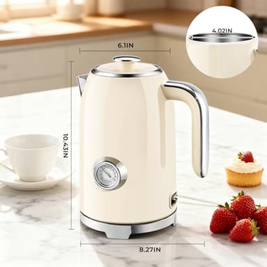 SUSTEAS Electric Kettle - 57oz Hot Tea Kettle Water Boiler with Thermometer, 1500W Fast Heating Stainless Steel Tea Pot, Cordless with LED Indicator, Auto Shut-Off & Boil Dry Protection, Beige - Image 7