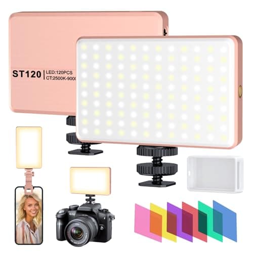 Meixitoy 120 LED Phone Light, 5000Mah Rechargeable Selfie Light for iPhone/iPad/Phone/Camera, Clip Video Light for Video Recording, Vlog(Pink) - Image 1