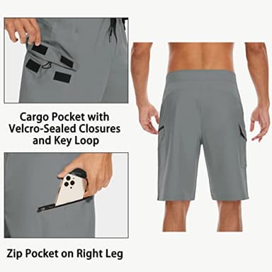 MIVEI 22" Men's Board Shorts Swimwear No Mesh Lining - Long Swim Trunks Surf Shorts Bathing Suit with Zipper Pocket UPF50+ - Image 3