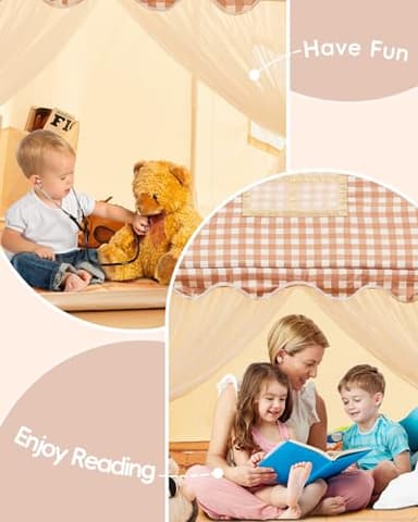 RONGFA Playhouse for Indoor & Outdoor, with Star Light, Flags and Carry Bag, Washable Kids Tent for Girls & Boys (Lattice Top Tent) - Image 5