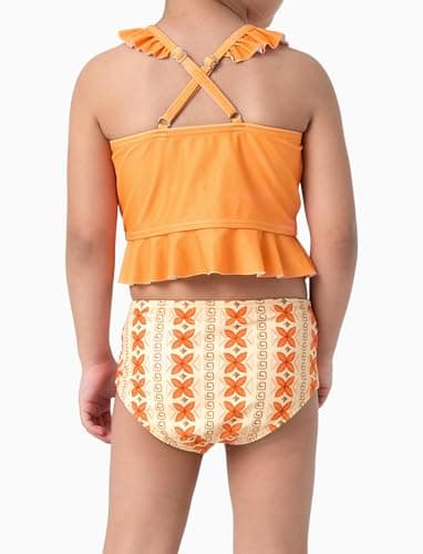 Disney Princess Moana Toddler Girls 2 Piece Bikinis Sets:Cartoon Print Swimsuits Tankini with Ruffled Top Orange 3 Years - Image 5