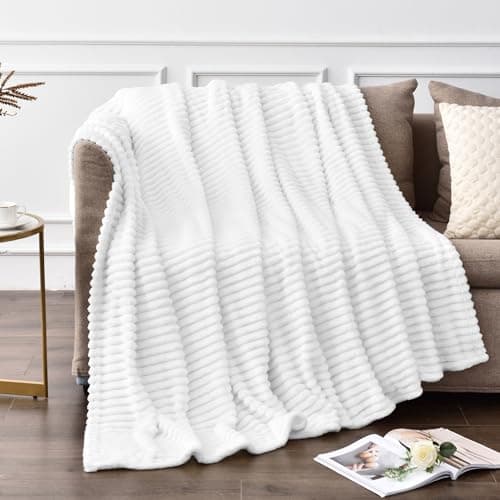 BEDELITE Fleece Throw Blanket for Couch – 3D Ribbed Jacquard Soft and Warm Decorative Fuzzy Blanket – Cozy, Fluffy, Plush Lightweight White Throw Blankets for Bed, Sofa, 50x60 inches - Image 1