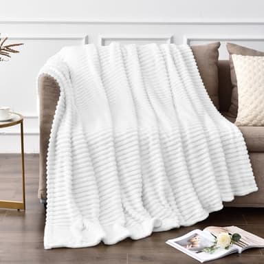 BEDELITE Fleece Throw Blanket for Couch – 3D Ribbed Jacquard Soft and Warm Decorative Fuzzy Blanket – Cozy, Fluffy, Plush Lightweight White Throw Blankets for Bed, Sofa, 50x60 inches - Image 1
