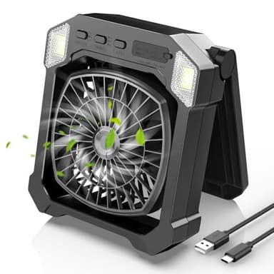Camping Fan Battery Powered & Solar Powered, Portable Solar Fan 10000mAh Rechargeable Outdoor Fans with Light, Quiet Cordless Fans for Tent, RV, Emergency, Hiking, Power Outage, Desk, Survival Kit - Image 1