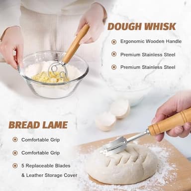 Sourdough Proofing Basket Gift Set, 9" Round and 10" Oval Banneton Bread Baking Supplies, Sourdough Baskets with Bread Lame, Danish Whish, Bowl Scraper, Sourdough Scraper, and Linen Liners - Image 3