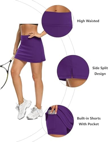 LouKeith Tennis Skirts for Women High Waisted Athletic Active Golf Skorts Mini Workout Running Skirts with Shorts Pockets Deep Purple M - Image 3