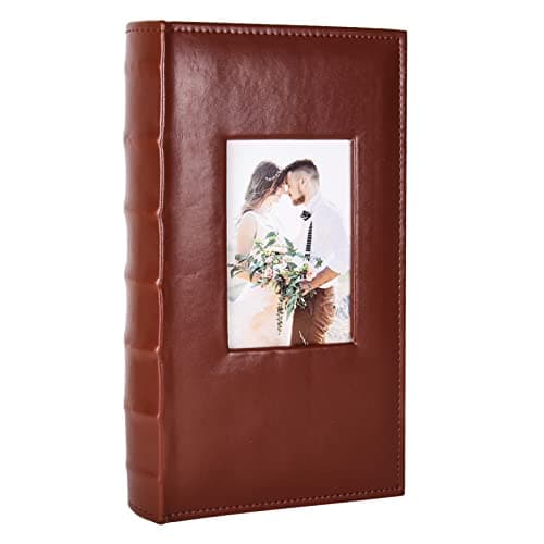 RECUTMS 300 Pocket Photo Album 4x6 Small PU Leather Cover Wedding Family Baby Anniversary Graduation Travel Personalized Photo Book (Brown) - Image 1