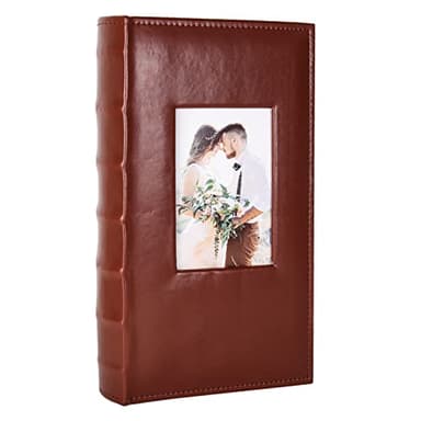 RECUTMS 300 Pocket Photo Album 4x6 Small PU Leather Cover Wedding Family Baby Anniversary Graduation Travel Personalized Photo Book (Brown) - Image 1