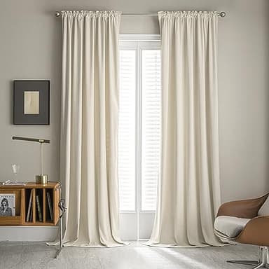 MUMFAS Velvet Curtains 120 Inches Long Floor to Ceiling Backdrop Extra Long Tall Curtains Drapery for Living Room, Ivory/Off White, Back Tab Rod Pocket 52 by 120 Inches Long 10 FT/Feet Length - Image 2