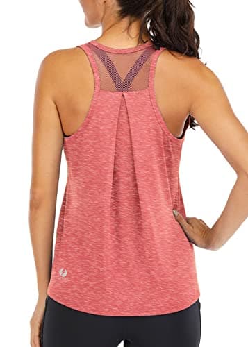 ICTIVE Workout Tops for Women Loose Fit Racerback Mesh Backless Muscle Tank Athletic Exercise Gym Shirts Coral M - Image 1