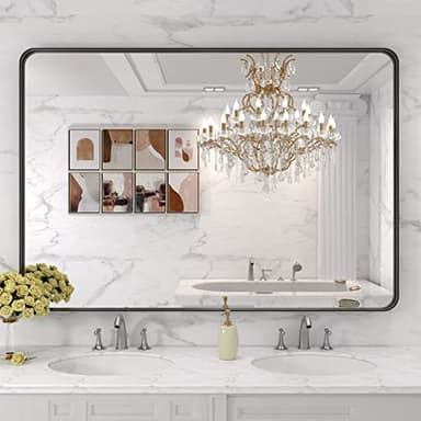 LOAAO 48X32 Inch Black Metal Framed Bathroom Mirror for Wall, Matte Black Bathroom Vanity Mirror Farmhouse, Large Rounded Rectangle Mirror, Anti-Rust, Tempered Glass, Hangs Horizontally or Vertically - Image 7