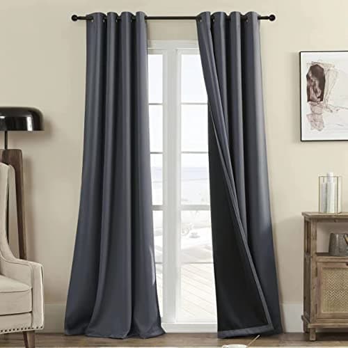 Rutterllow Total Blackout 340 GSM Curtains 2 Panels, Full Shade 84 Inches Long Complete Drapes for Living Room, Dark Grey Thermal Insulated Bedroom Window Treatment Drapes (Gray, 52 x 84 inch) - Image 1